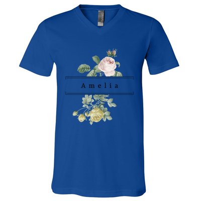 Amelia First Name Vintage Roses Wedding Shower Rose Gift V-Neck T-Shirt