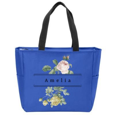 Amelia First Name Vintage Roses Wedding Shower Rose Gift Zip Tote Bag