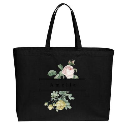 Amelia First Name Vintage Roses Wedding Shower Rose Gift Cotton Canvas Jumbo Tote