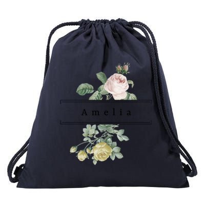 Amelia First Name Vintage Roses Wedding Shower Rose Gift Drawstring Bag