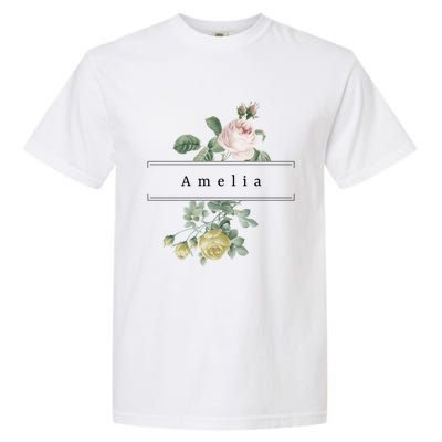 Amelia First Name Vintage Roses Wedding Shower Rose Gift Garment-Dyed Heavyweight T-Shirt