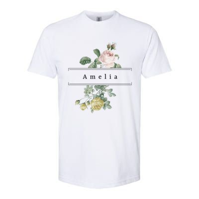 Amelia First Name Vintage Roses Wedding Shower Rose Gift Softstyle CVC T-Shirt