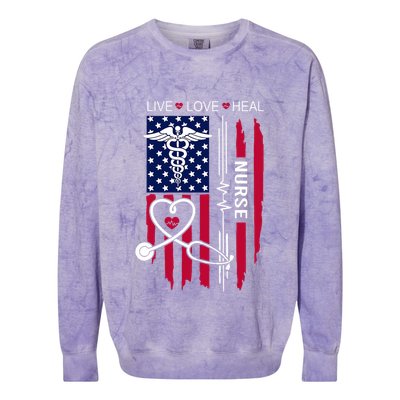 American Flag Nurse Day Gifts Week Gift Nurse NurseS Day Colorblast Crewneck Sweatshirt