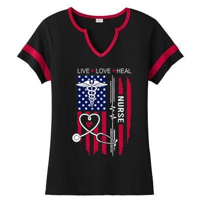 American Flag Nurse Day Gifts Week Gift Nurse NurseS Day Ladies Halftime Notch Neck Tee