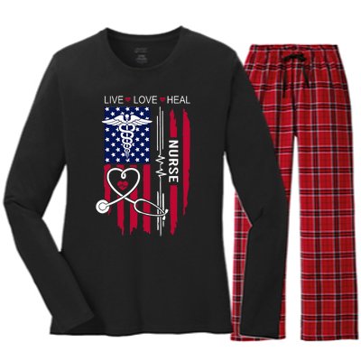 American Flag Nurse Day Gifts Week Gift Nurse NurseS Day Women's Long Sleeve Flannel Pajama Set 