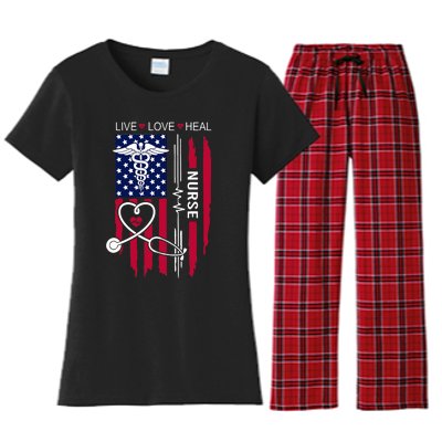 American Flag Nurse Day Gifts Week Gift Nurse NurseS Day Women's Flannel Pajama Set