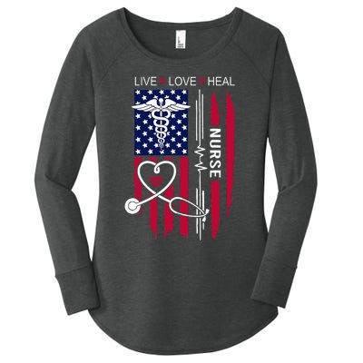 American Flag Nurse Day Gifts Week Gift Nurse NurseS Day Women's Perfect Tri Tunic Long Sleeve Shirt