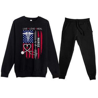 American Flag Nurse Day Gifts Week Gift Nurse NurseS Day Premium Crewneck Sweatsuit Set