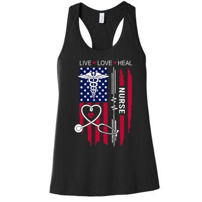 American Flag Nurse Day Gifts Week Gift Nurse NurseS Day Women's Racerback Tank