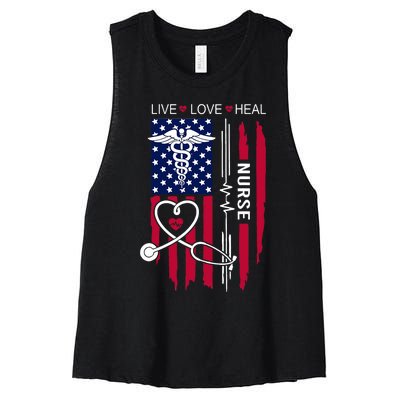 American Flag Nurse Day Gifts Week Gift Nurse NurseS Day Women's Racerback Cropped Tank