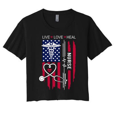 American Flag Nurse Day Gifts Week Gift Nurse NurseS Day Women's Crop Top Tee