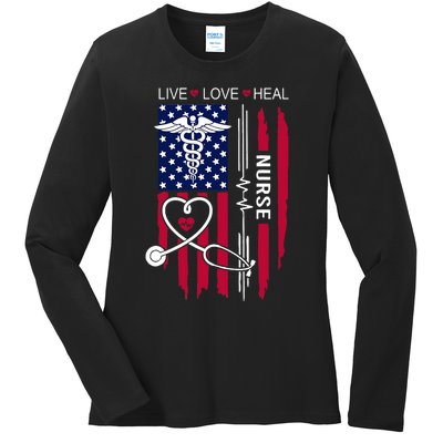 American Flag Nurse Day Gifts Week Gift Nurse NurseS Day Ladies Long Sleeve Shirt