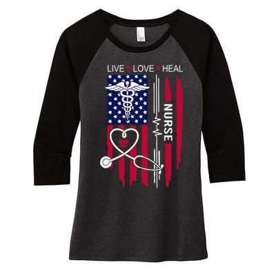 American Flag Nurse Day Gifts Week Gift Nurse NurseS Day Women's Tri-Blend 3/4-Sleeve Raglan Shirt