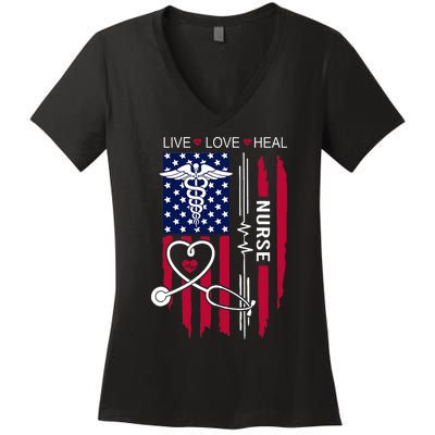 American Flag Nurse Day Gifts Week Gift Nurse NurseS Day Women's V-Neck T-Shirt