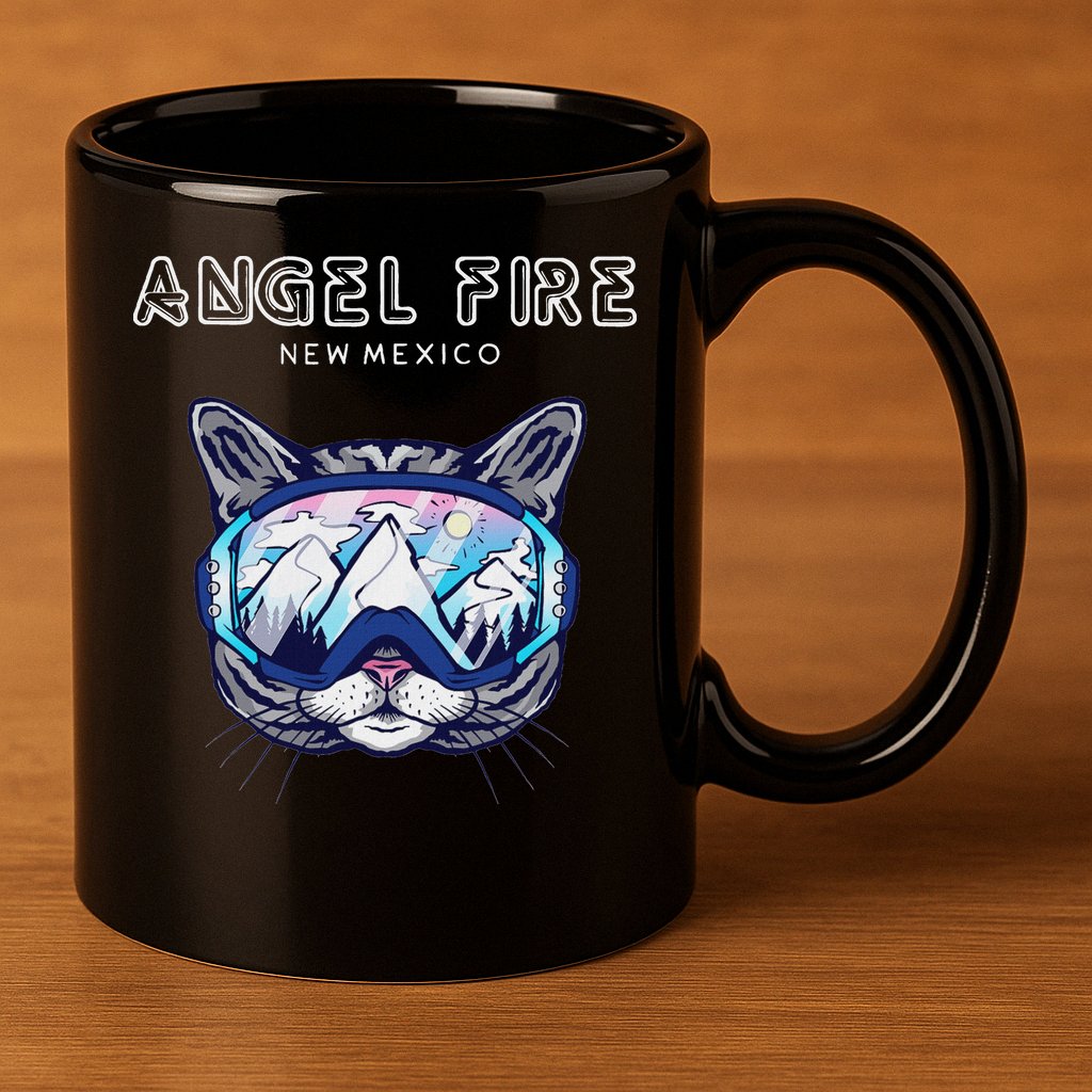 Angel Fire New Mexico Funny Cat Ski Googles 11oz C Handle Ceramic Mug