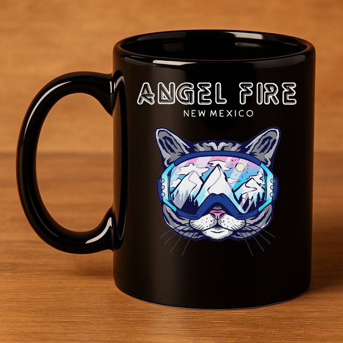 Angel Fire New Mexico Funny Cat Ski Googles 11oz C Handle Ceramic Mug