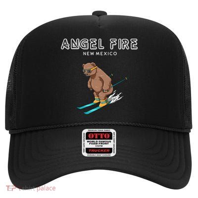 Angel Fire New Mexico Funny Ski Grizzly Bear Meaningful Gift High Crown Mesh Back Trucker Hat