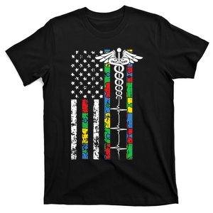 American Flag Nurse Autism Awareness Cool Registered RN Gift T-Shirt