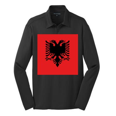 Albanian Flag of Albania Silk Touch Performance Long Sleeve Polo