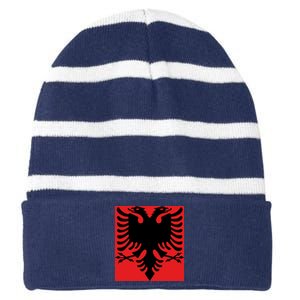 Albanian Flag of Albania Striped Beanie with Solid Band