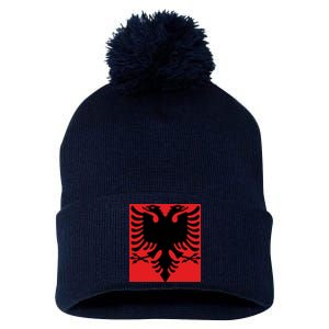 Albanian Flag of Albania Pom Pom 12in Knit Beanie