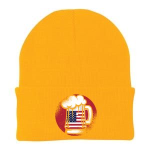 American Flag On Beer Gift Knit Cap Winter Beanie