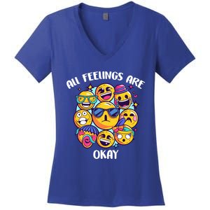 All Feelings Okay Tal Health Awareness Month Emotion Funny Gift Women's V-Neck T-Shirt