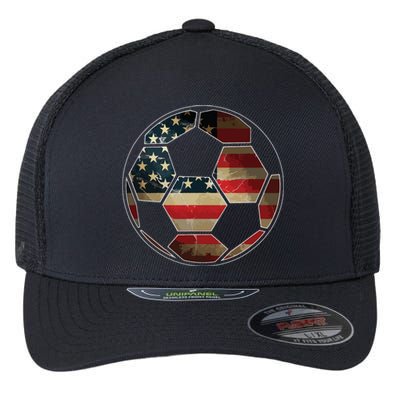 American Flag On Soccer Ball Soccer Ball Flag Tee Flexfit Unipanel Trucker Cap