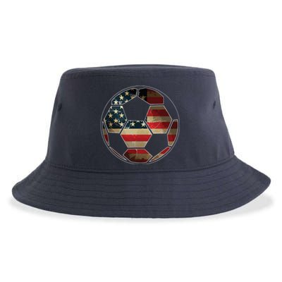 American Flag On Soccer Ball Soccer Ball Flag Tee Sustainable Bucket Hat