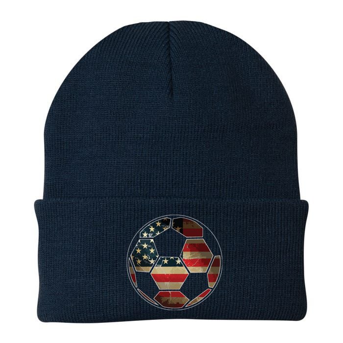 American Flag On Soccer Ball Soccer Ball Flag Tee Knit Cap Winter Beanie