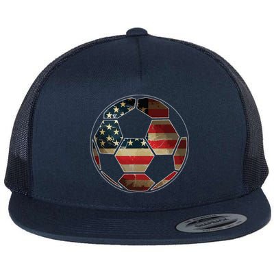 American Flag On Soccer Ball Soccer Ball Flag Tee Flat Bill Trucker Hat