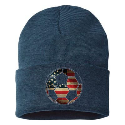 American Flag On Soccer Ball Soccer Ball Flag Tee Sustainable Knit Beanie