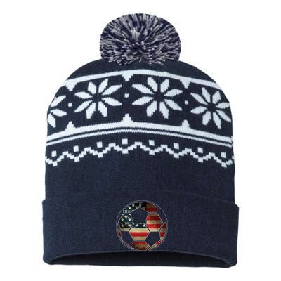 American Flag On Soccer Ball Soccer Ball Flag Tee USA-Made Snowflake Beanie