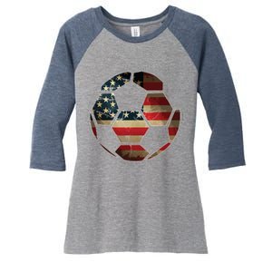 American Flag On Soccer Ball Soccer Ball Flag Tee Women's Tri-Blend 3/4-Sleeve Raglan Shirt