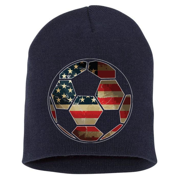 American Flag On Soccer Ball Soccer Ball Flag Tee Short Acrylic Beanie