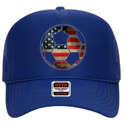 American Flag On Soccer Ball Soccer Ball Flag Tee High Crown Mesh Back Trucker Hat