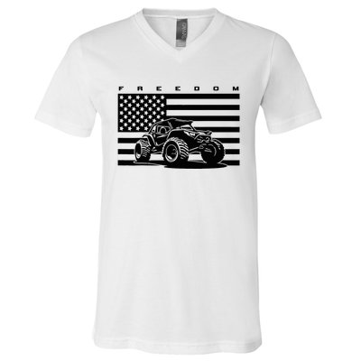 American Flag Off Roading Quad Atv V-Neck T-Shirt