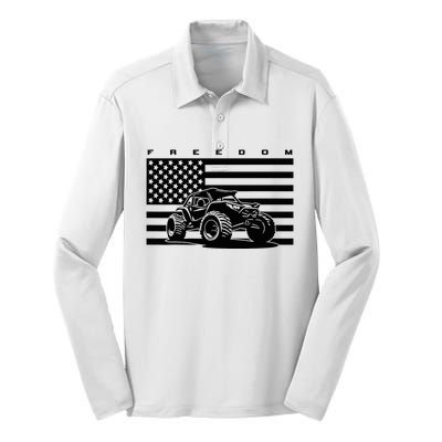 American Flag Off Roading Quad Atv Silk Touch Performance Long Sleeve Polo