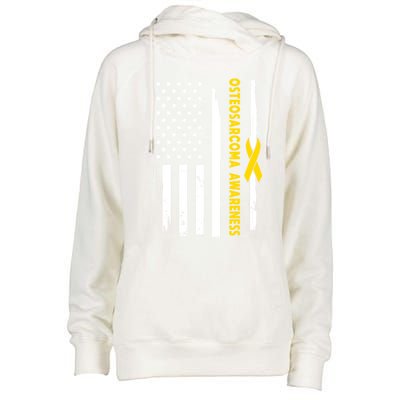 American Flag Osteosarcoma Awareness Wear Yellow Ribbon Usa Gift Womens Funnel Neck Pullover Hood