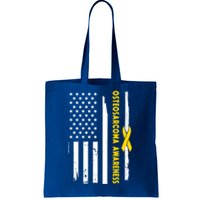 American Flag Osteosarcoma Awareness Wear Yellow Ribbon Usa Gift Tote Bag