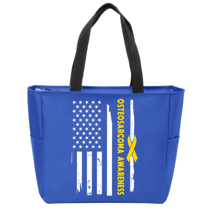 American Flag Osteosarcoma Awareness Wear Yellow Ribbon Usa Gift Zip Tote Bag