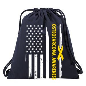 American Flag Osteosarcoma Awareness Wear Yellow Ribbon Usa Gift Drawstring Bag