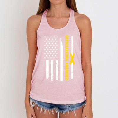 American Flag Osteosarcoma Awareness Wear Yellow Ribbon Usa Gift Women's Knotted Racerback Tank