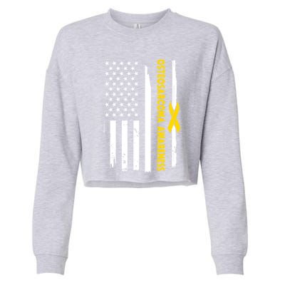 American Flag Osteosarcoma Awareness Wear Yellow Ribbon Usa Gift Cropped Pullover Crew