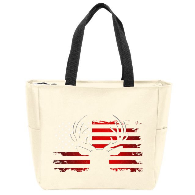 American Flag Outdoor Clothing Antlers Deer Zip Tote Bag