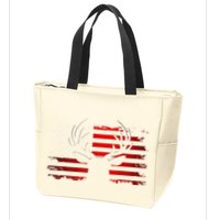American Flag Outdoor Clothing Antlers Deer Zip Tote Bag