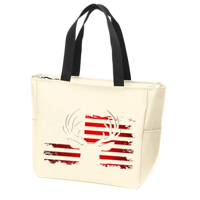 American Flag Outdoor Clothing Antlers Deer Zip Tote Bag