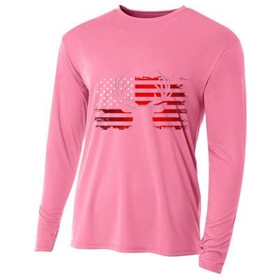 American Flag Outdoor Clothing Antlers Deer Cooling Performance Long Sleeve Crew