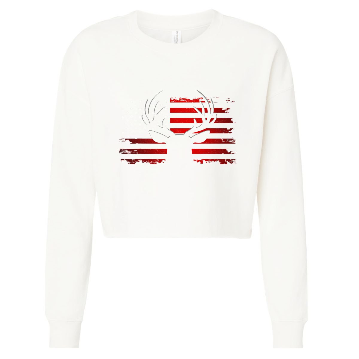 American Flag Outdoor Clothing Antlers Deer Cropped Pullover Crew