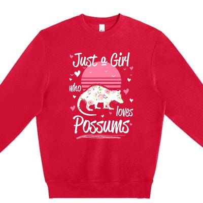 Animal Floral Opossum Just A Girl Who Loves Possums Premium Crewneck Sweatshirt